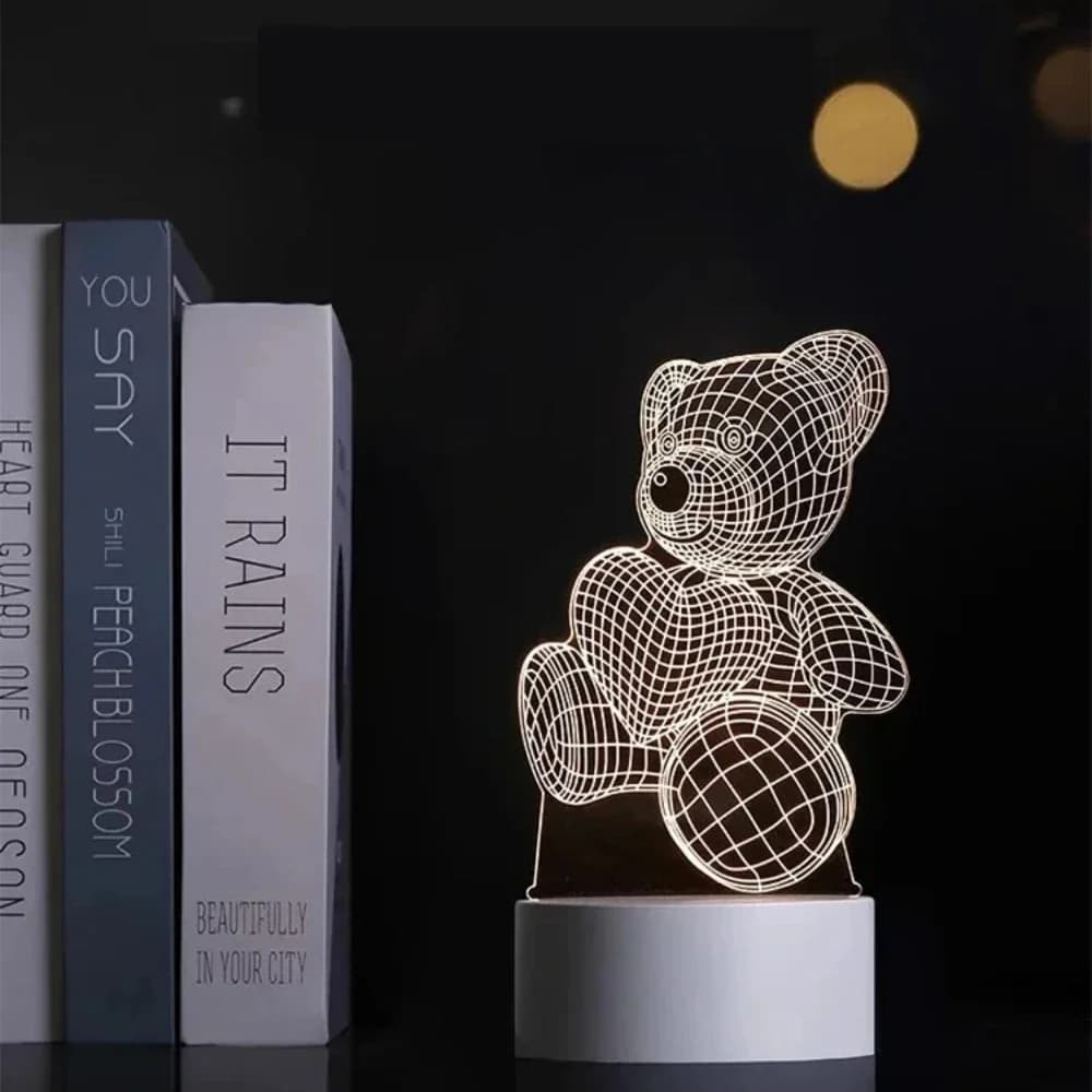 3D Teddybjørn Natlampe, Varm Hvid USB-drevet Akrylpanel