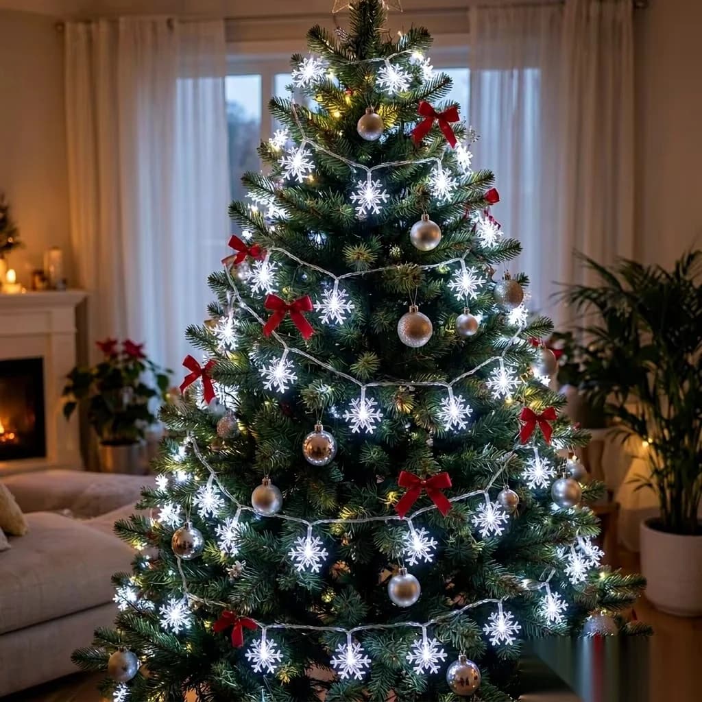 Hvide Snefnug LED String Lights, USB-drevet til Juletræspynt