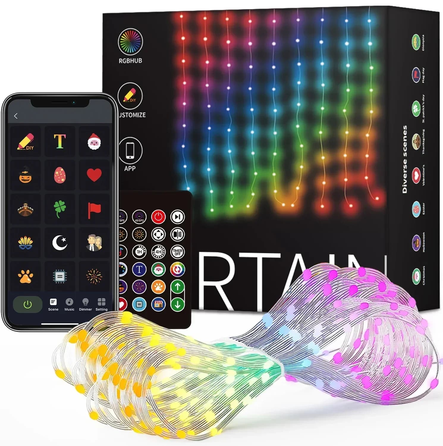 800 LED RGB smarte gardinlys med app-styring