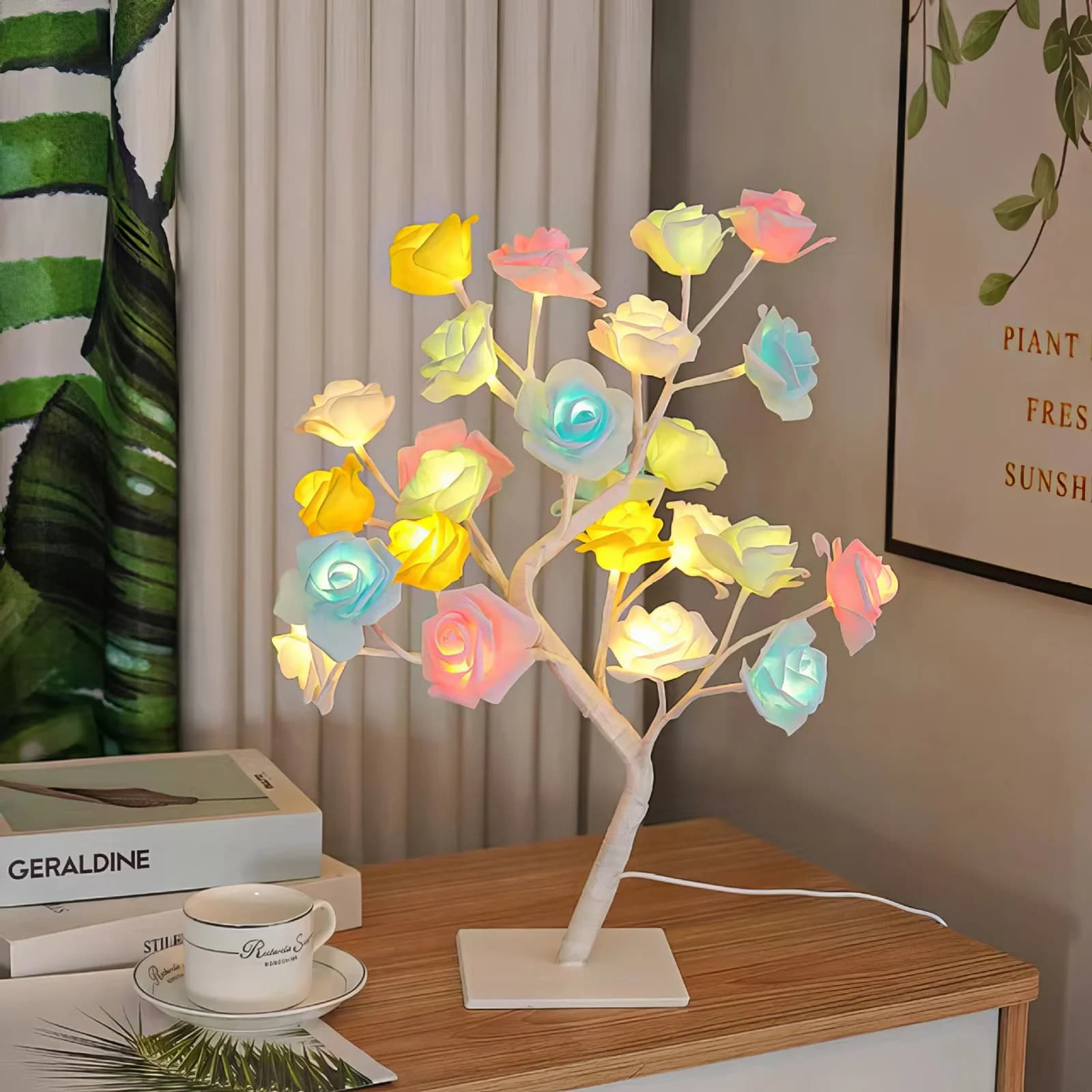 USB-drevet flerfarvet rose-træ bordlampe