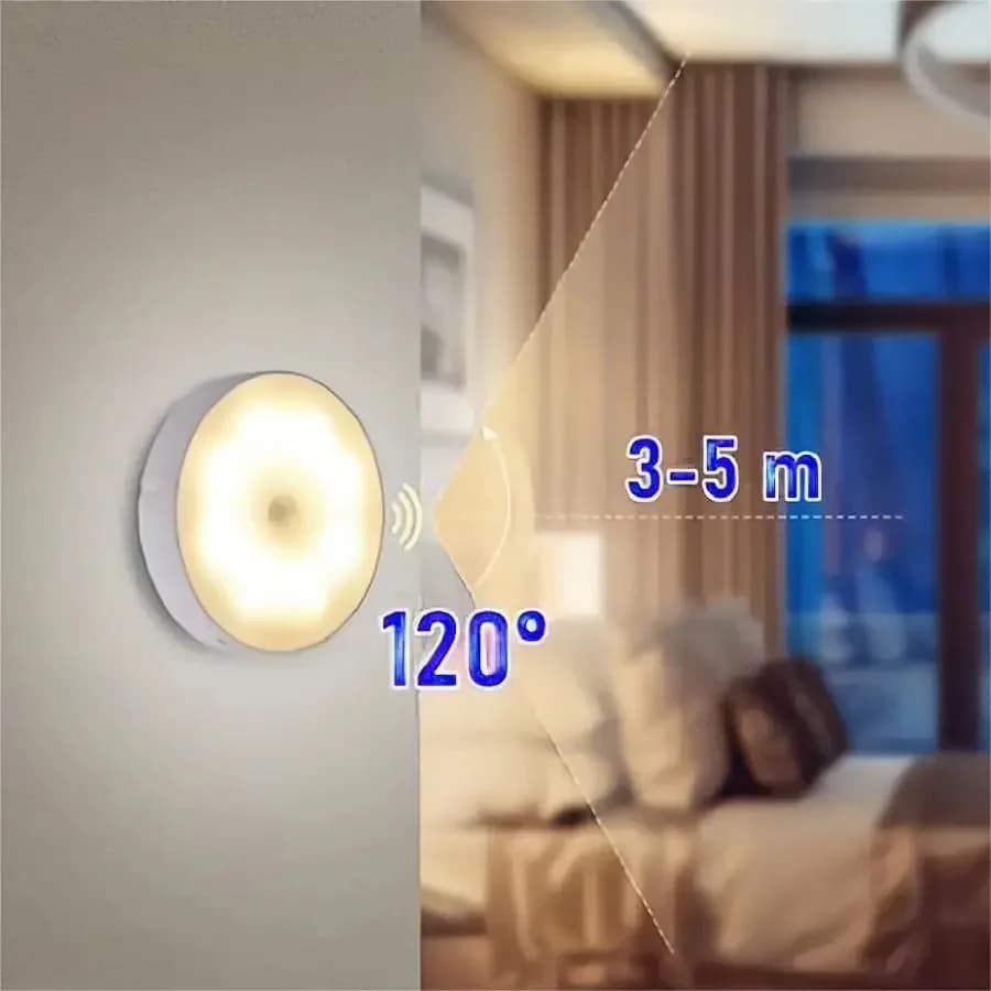 Genopladelig Bevegelsesføler LED Sengelampe, Hvid