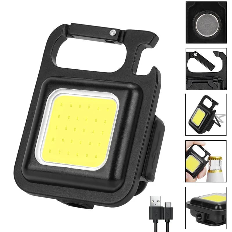 Mini genopladelig COB LED nøgleringelommelygte, magnetisk
