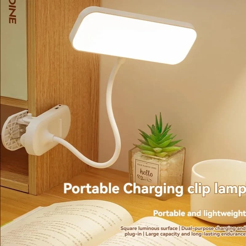USB-genopladelig klemme LED-sengetøjlampe, dæmpbar
