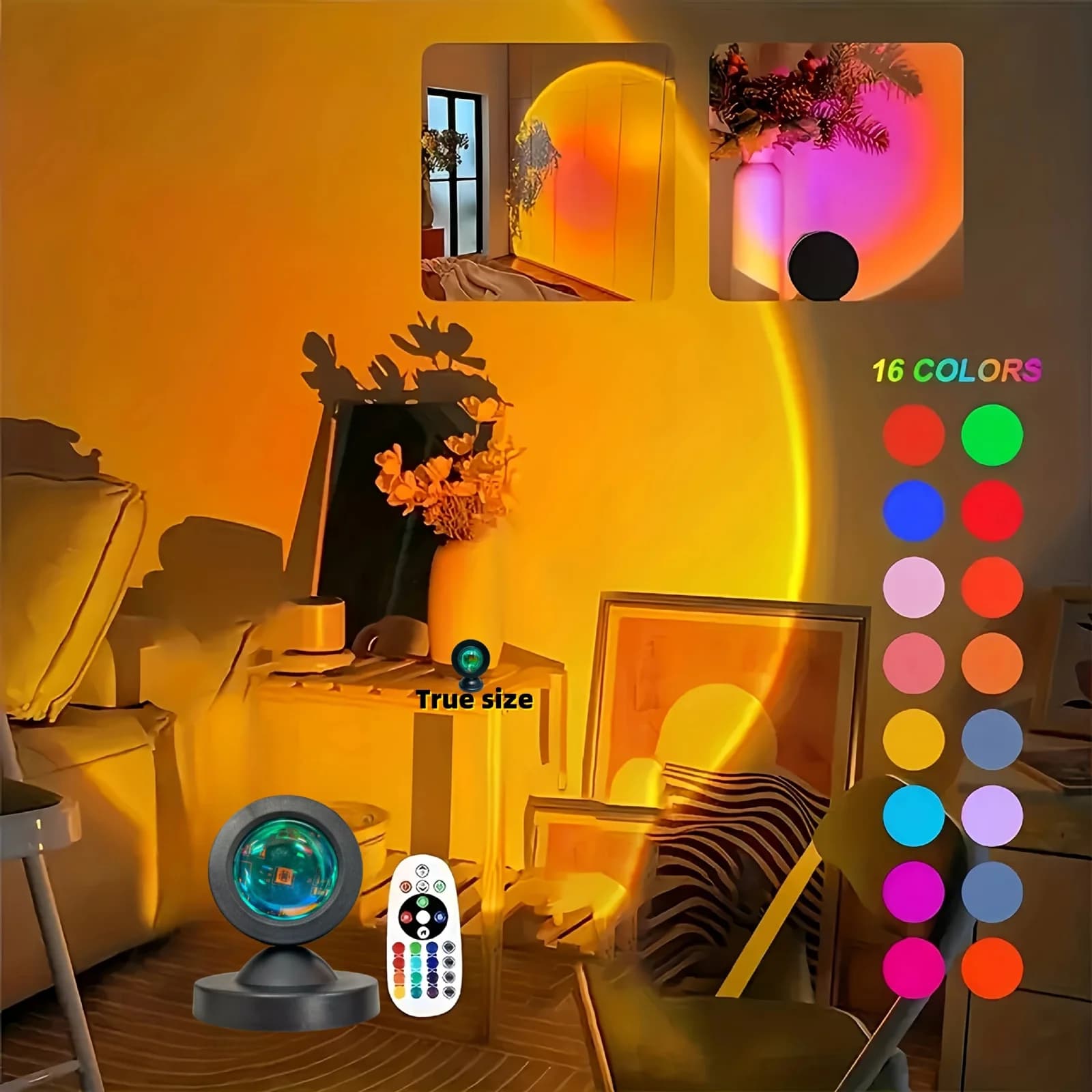 USB solnedgangsprojektor natlampe med fjernbetjening, Rainbow LED-lampe