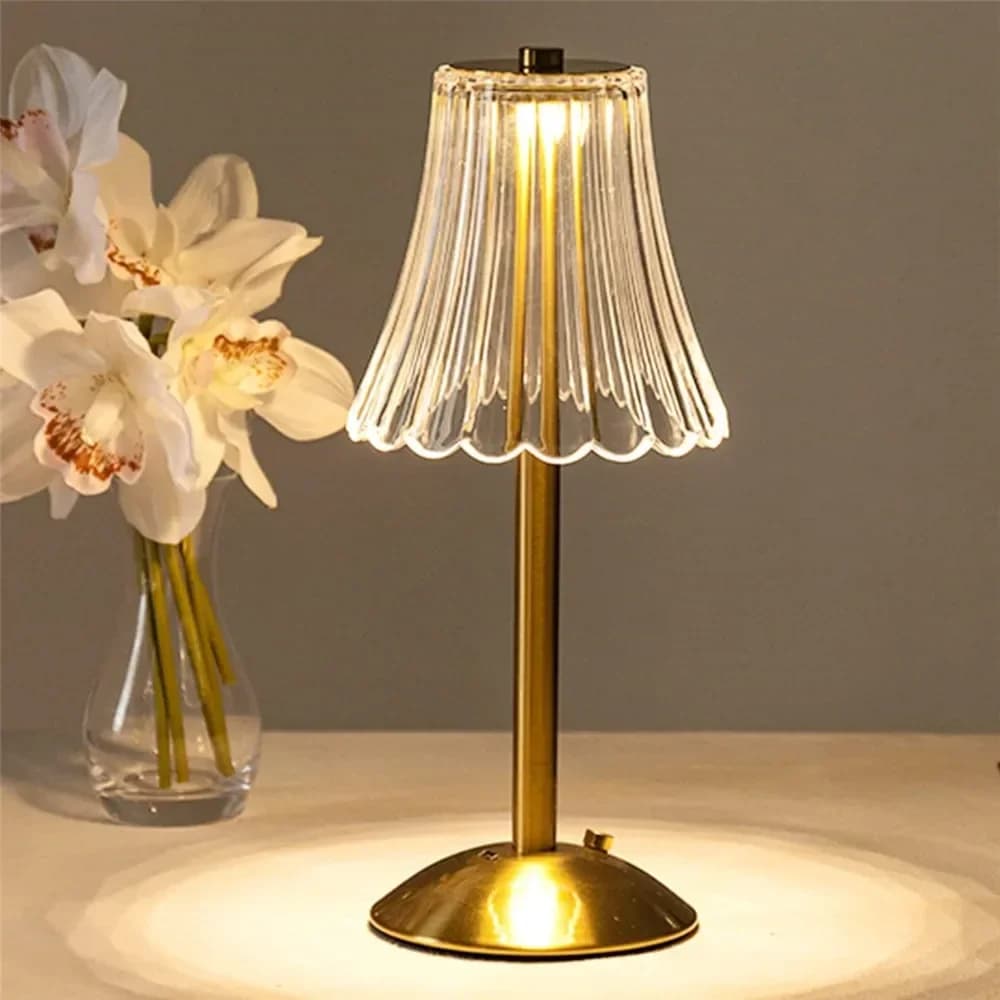 Retro bordlampe i bronze med 3-farvet dæmpning og LED