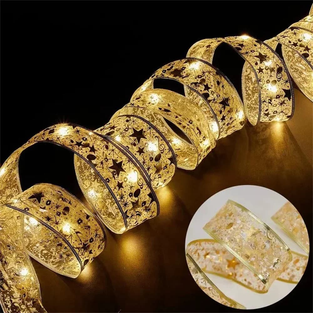 Guld satin dobbeltlags LED julebåndlys