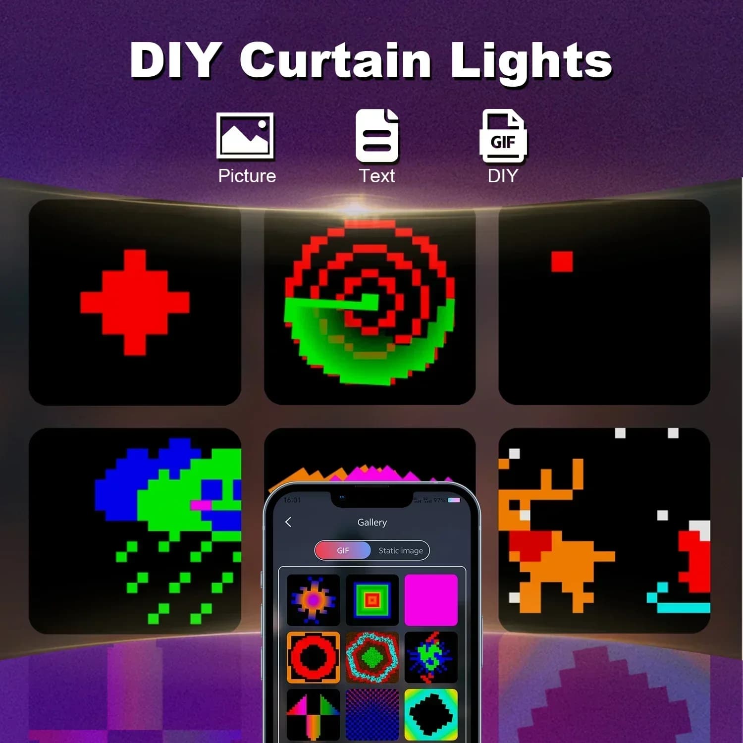 800 LED RGB smarte gardinlys med app-styring