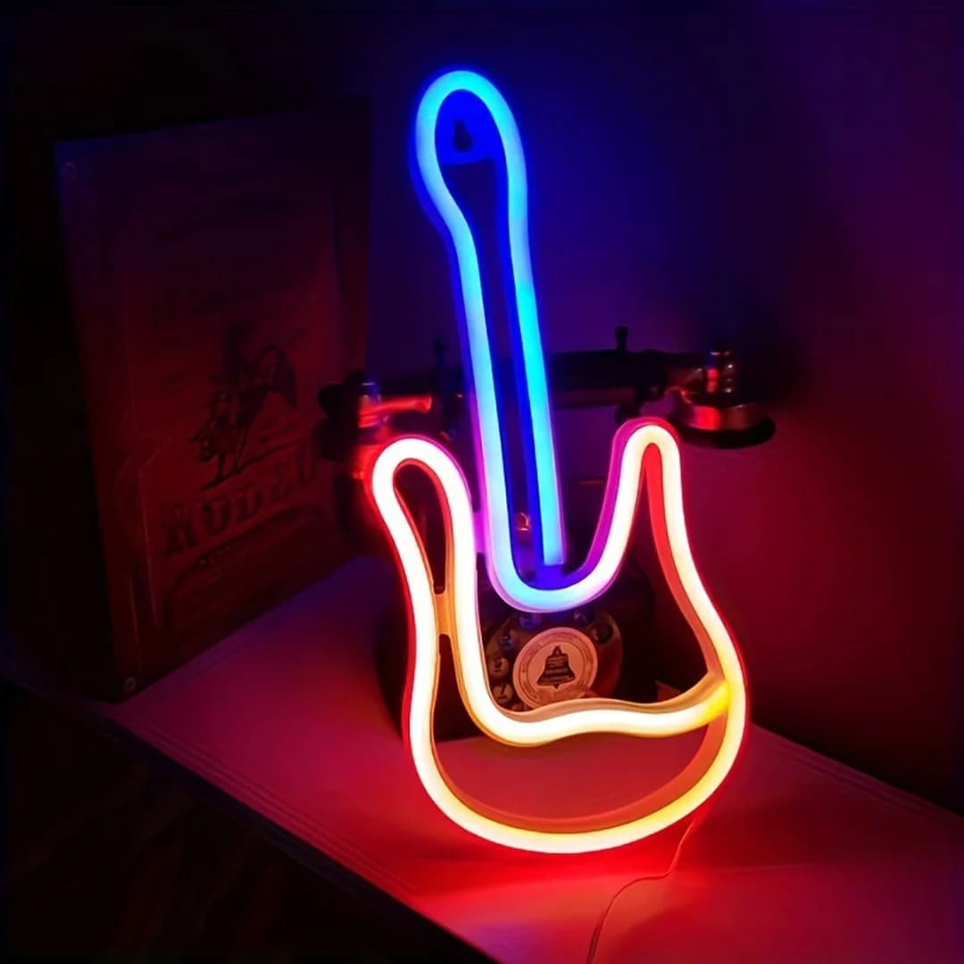 LED Neon-skilt i Guitarform, USB eller Batteri