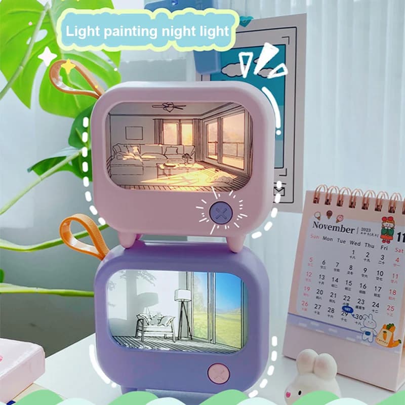 Mini genopladelig TV-formet malelys natlampe