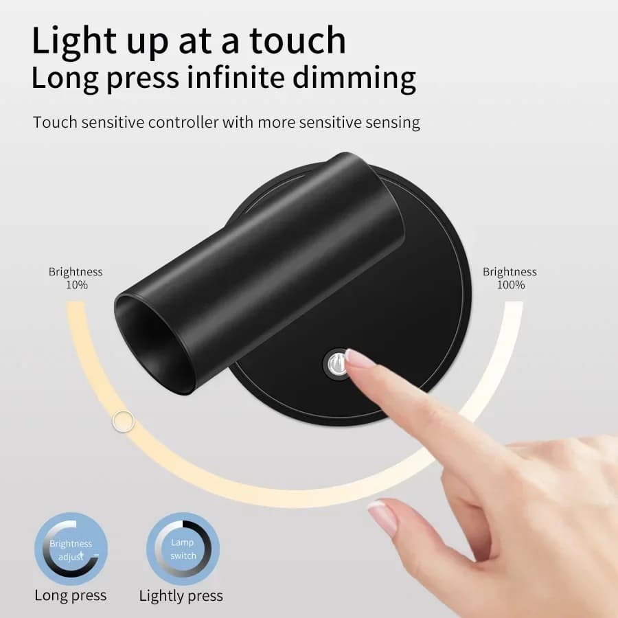 Magnetisk genopladelig væglampe med touchkontrol og roterbar arm