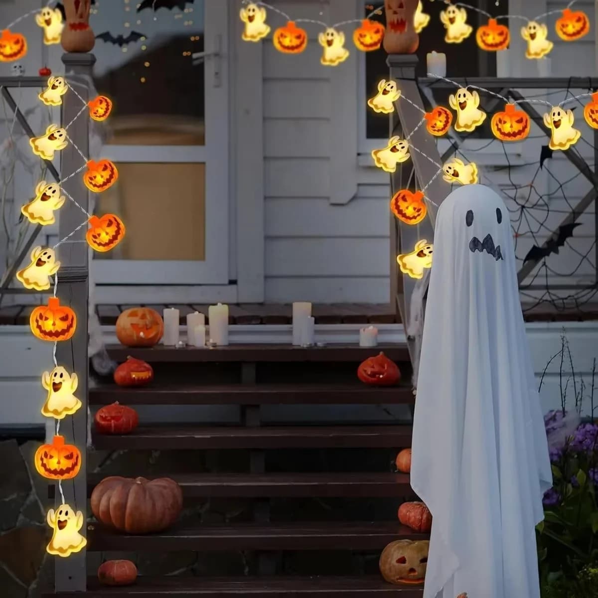 Græskar lyskæder på batteri, varm hvid LED til Halloween