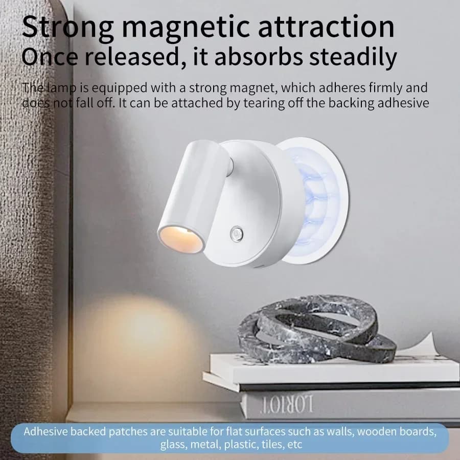 Magnetisk genopladelig væglampe med touchkontrol og roterbar arm