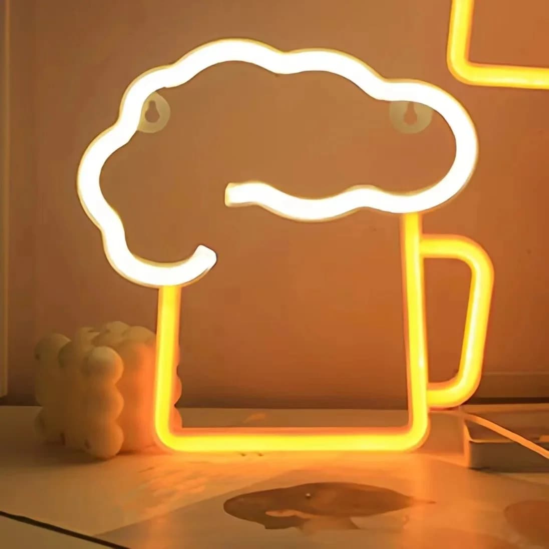 USB neon ølkrus-skilt, varmhvid stemningslys