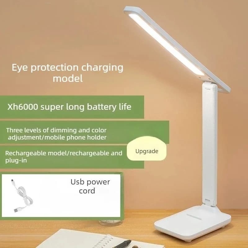 Foldbar USB-opladelig LED-bordlampe med telefonholder