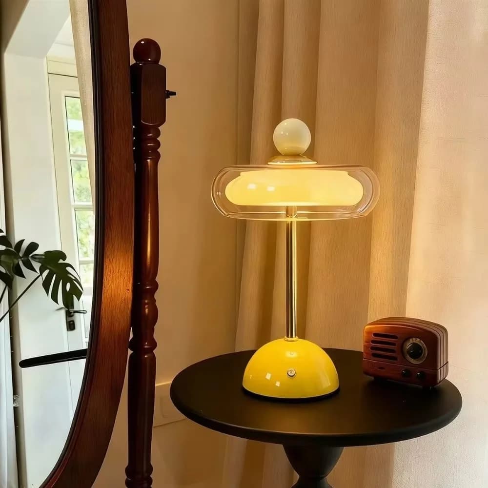 Dæmpbar genopladelig glas bordlampe med touch-kontakt
