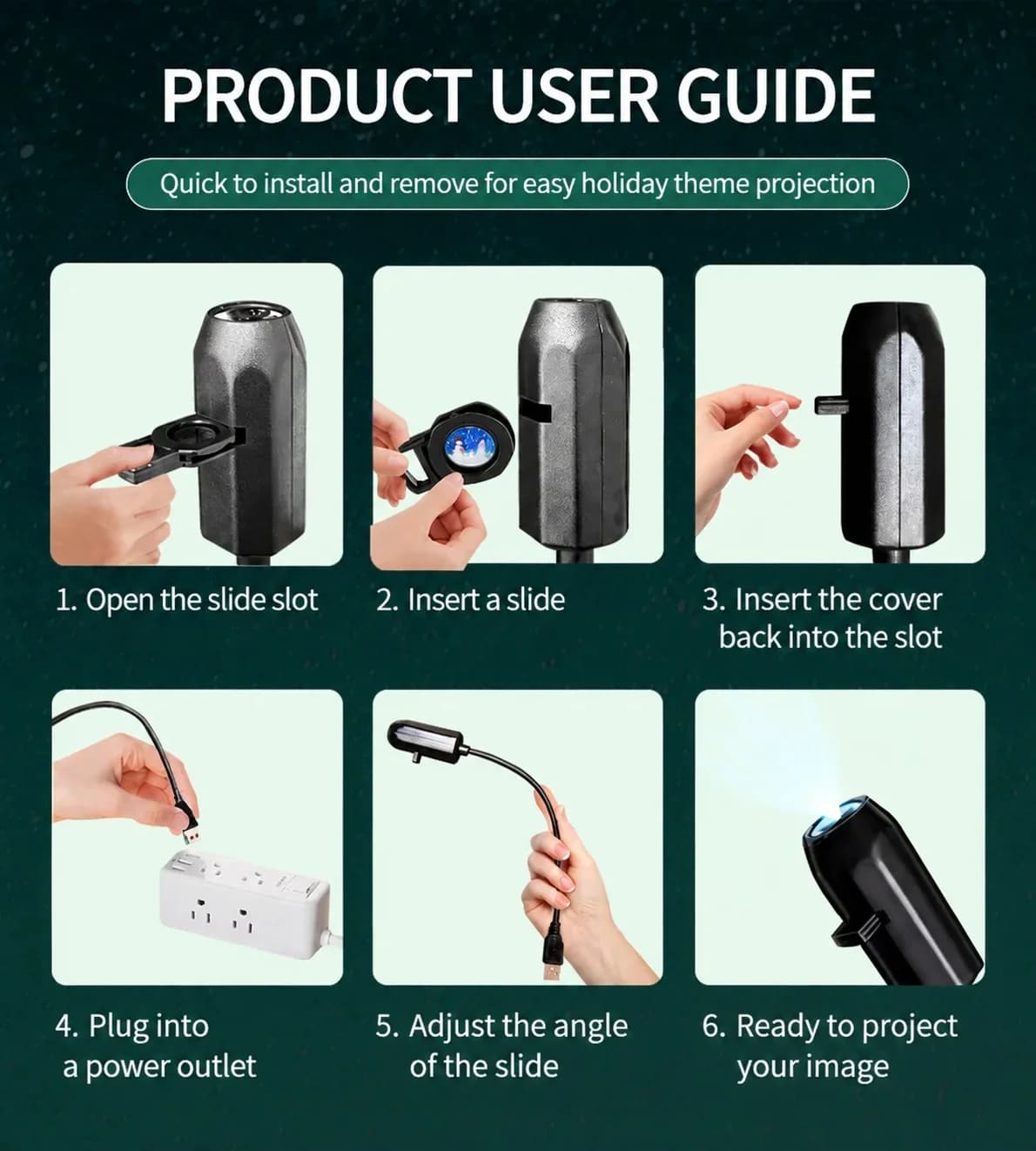 Mini USB natlampe projektør med havmønstre