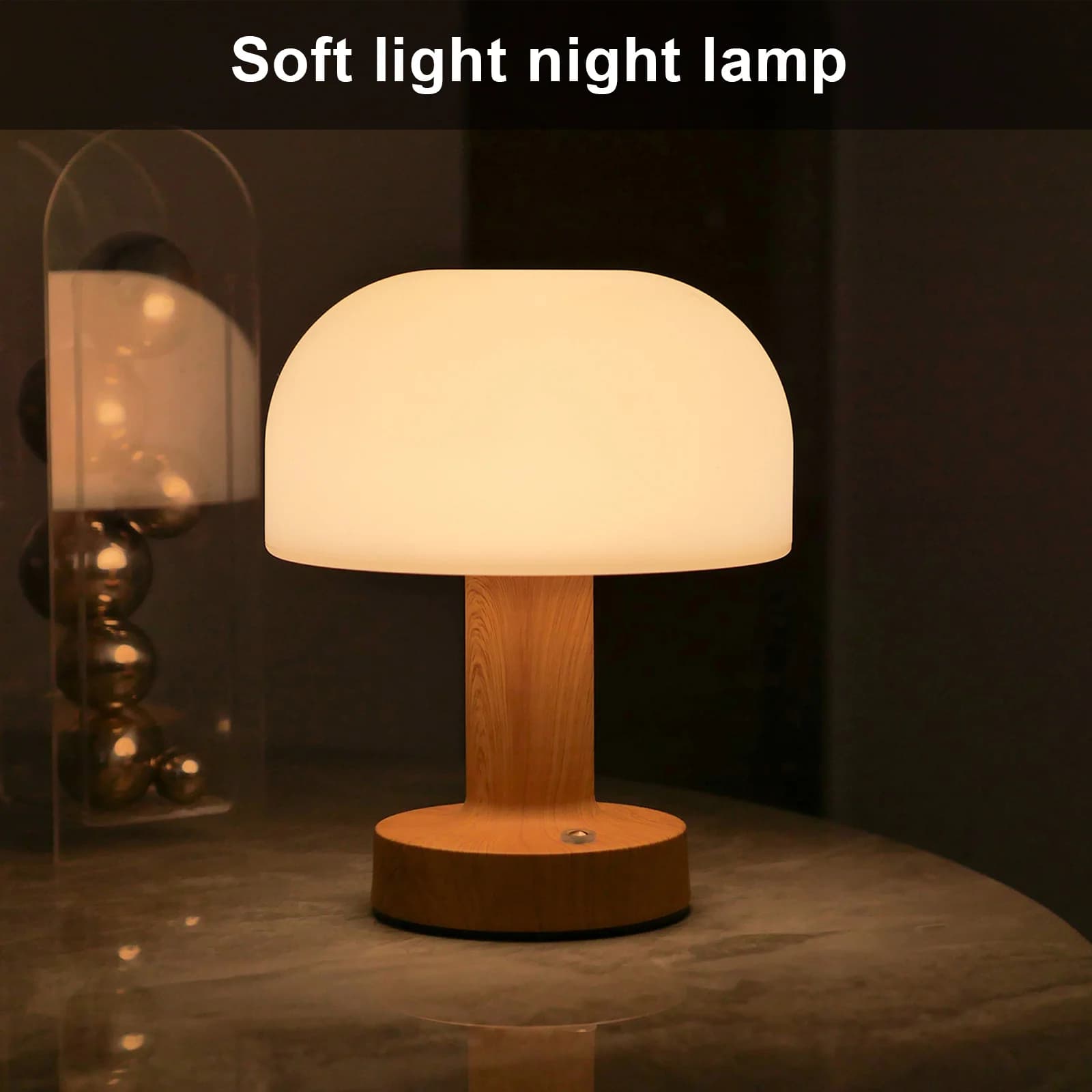 Moderne svampeformet LED-bordlampe, USB-genopladelig med berøring