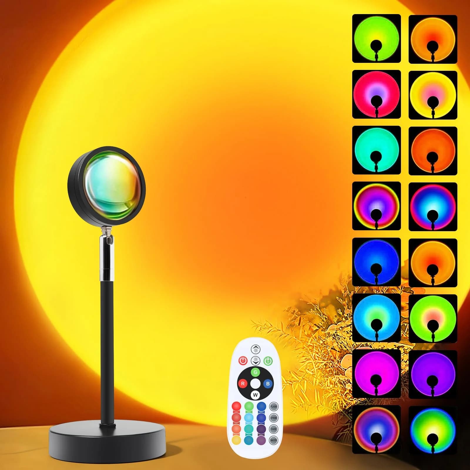 Mini RGB LED Solnedgangslampe med Fjernbetjening, USB