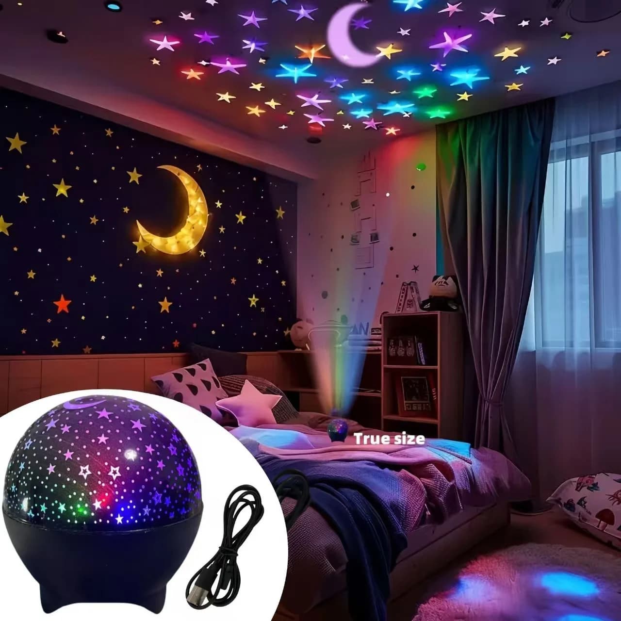 Mini stjerne aurora projektor, 7 farvetilstande USB LED natlampe