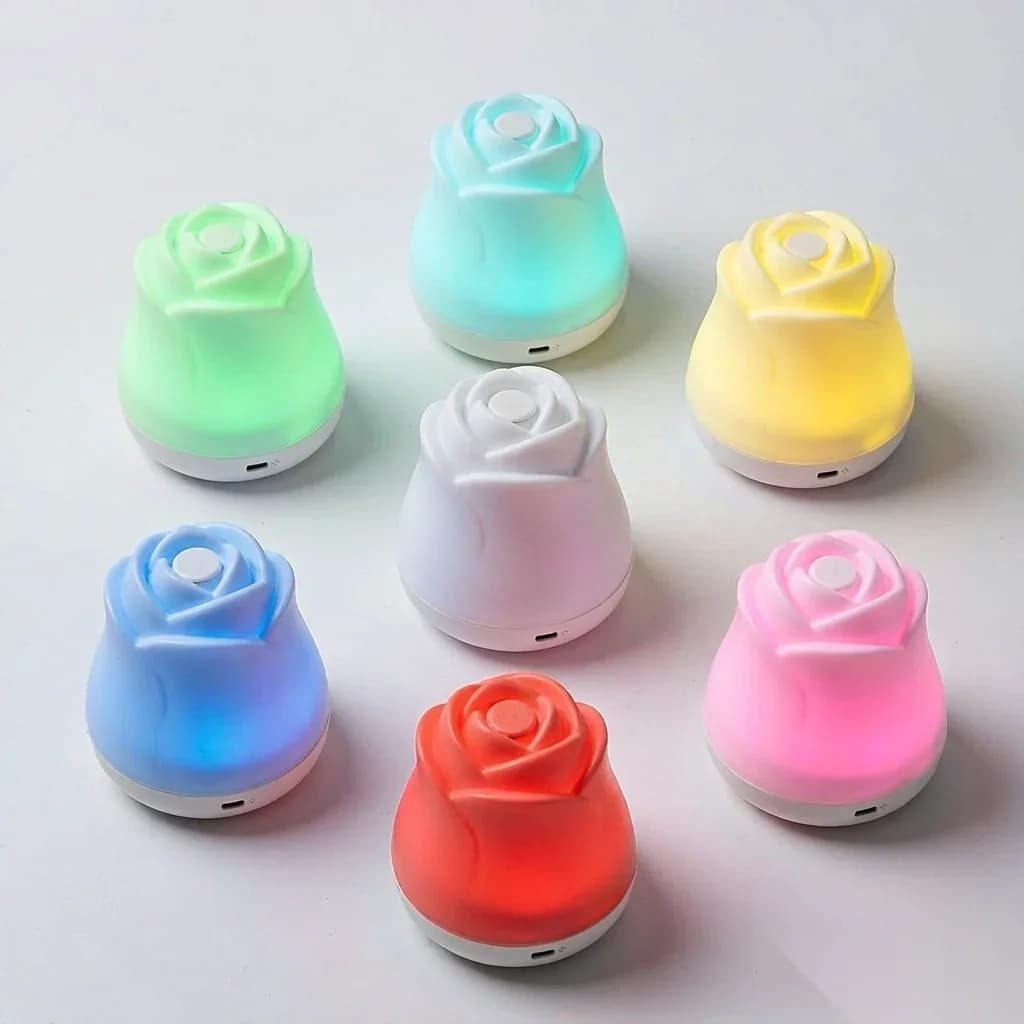 USB-genopladelig roseformet natlampe med berøringssensor