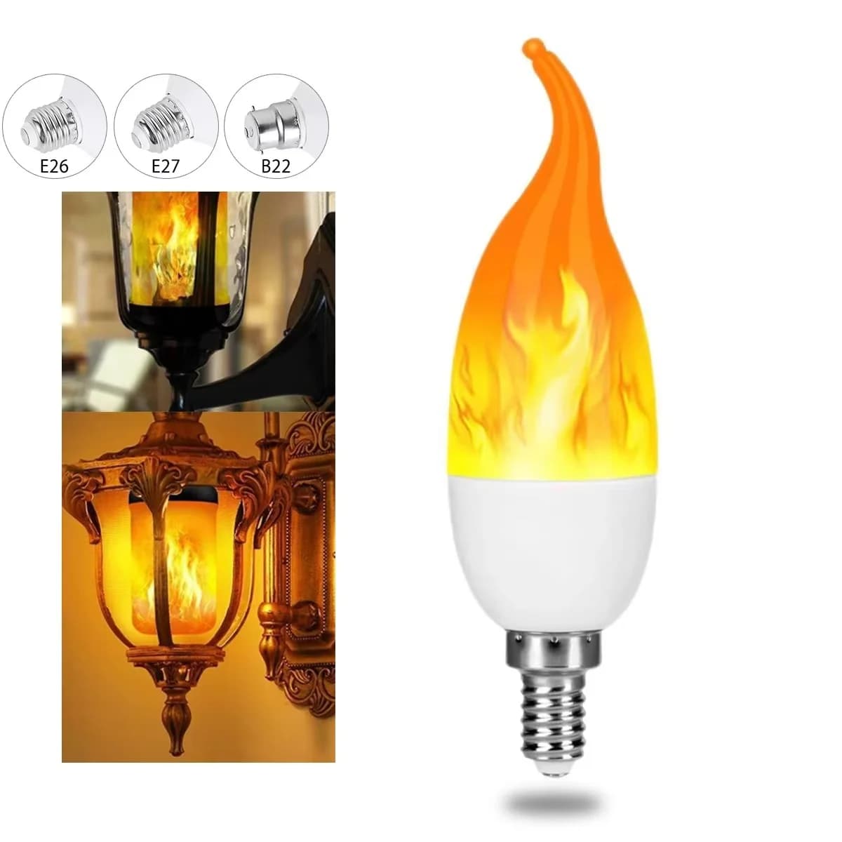 E14 E27 LED flammekulør med tyngdekraftssensor og 3 tilstande