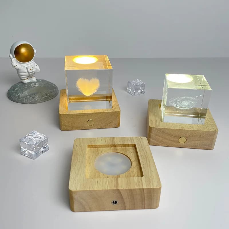 Kvadratisk træ USB genopladelig LED lampebase