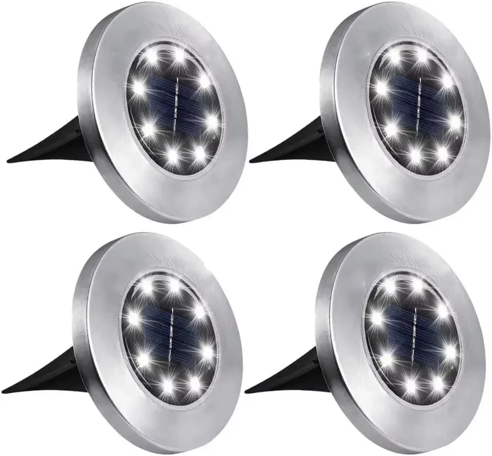 4-pak solcelle LED disklys, 8 LEDs