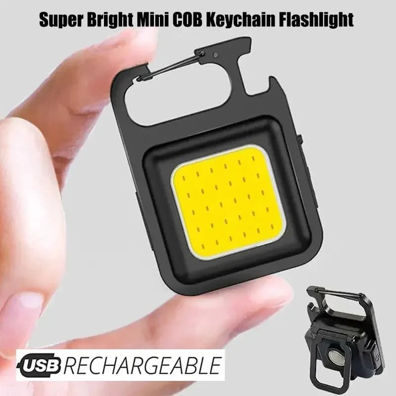 Mini genopladelig COB LED nøgleringe lommelygte med åbner