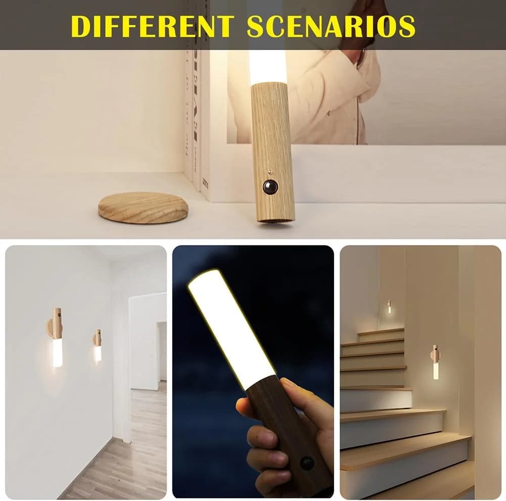LED natlys med bevægelsessensor, USB-genopladelig skabslys