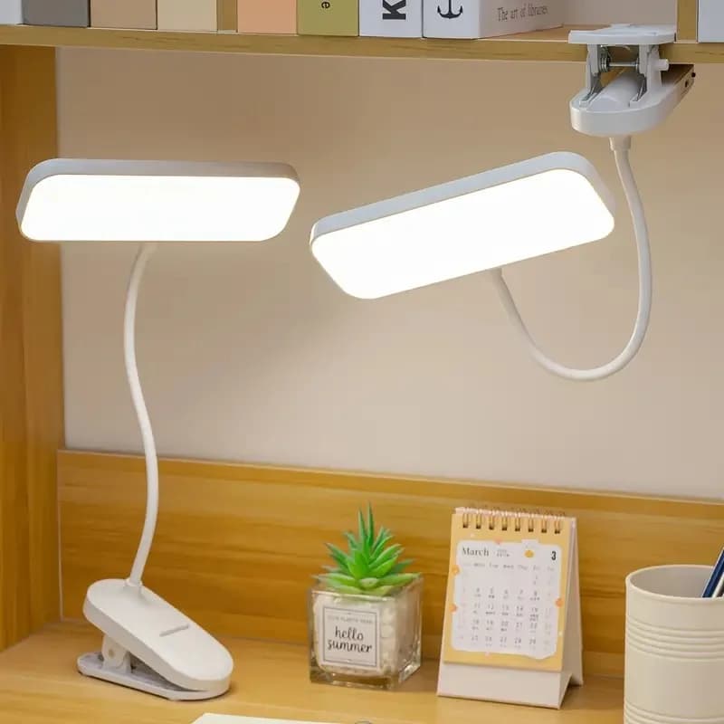 Genopladelig LED skrivebordslampe med klemme, dæmpbar