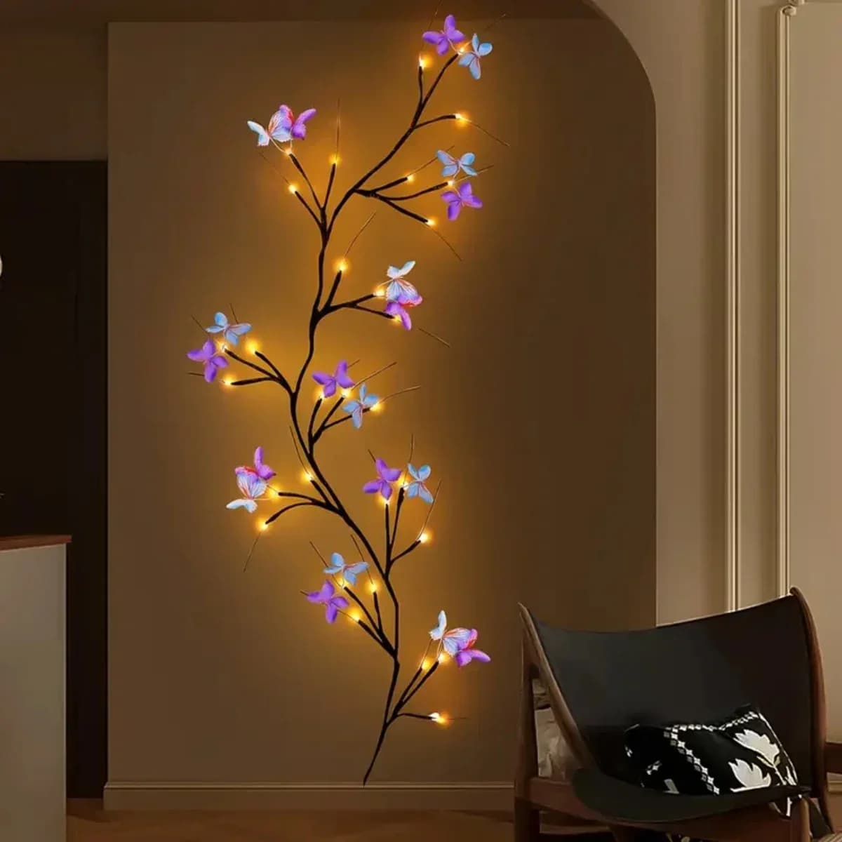 Varmhvide sommerfugle LED grene, USB