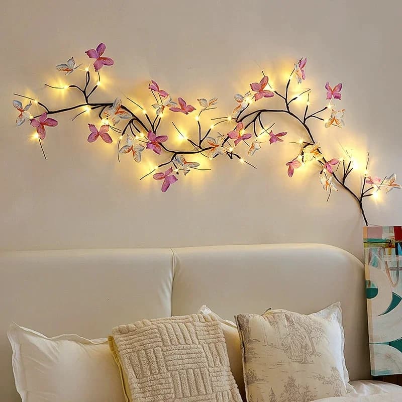 Varmhvide sommerfugle LED grene, USB