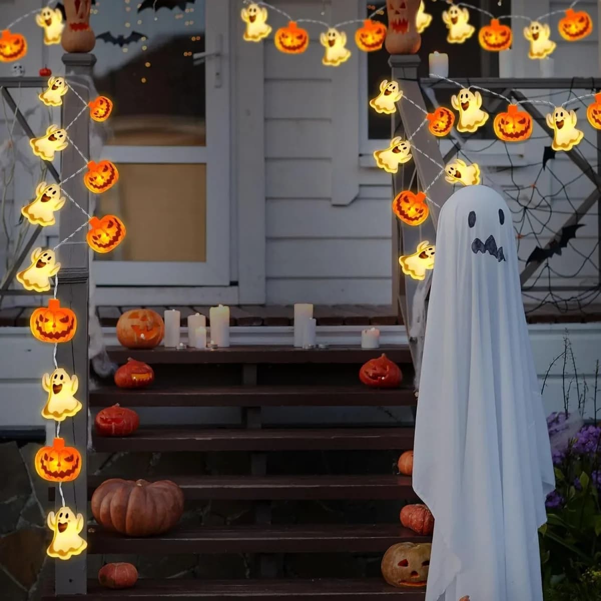 Batteridrevet Spøgelse og Græskarl Halloween LED Strenglys